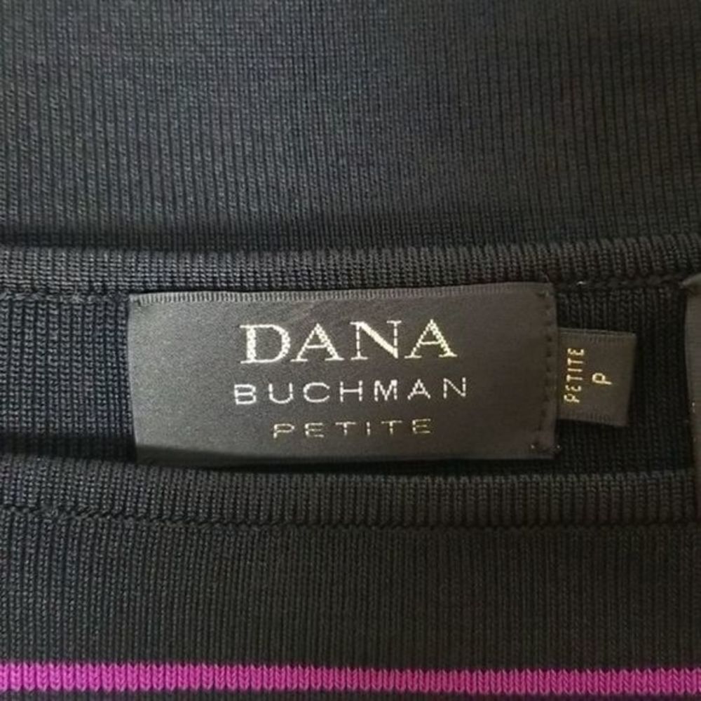 Dana Buchman Black & Colored Striped Women's Petite Top Short Sleeve - Picture 4 of 5